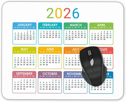 Vista 10 de Alfombrilla de mouse con calendario para computadora con base de goma antideslizante (calendario de año con fondo negro 2026)