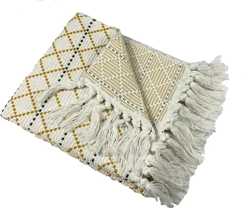 Vista 8 de Winwinplus Alfombra de algodón tejida a mano retro bohemia con borlas, alfombra geométrica para el suelo, sala de estar, dormitorio, decoración