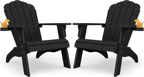 Vista 26 de YEFU Silla Adirondack de gran tamaño con soporte para tazas, silla para fogata de plástico para exteriores, resistente a la intemperie, silla