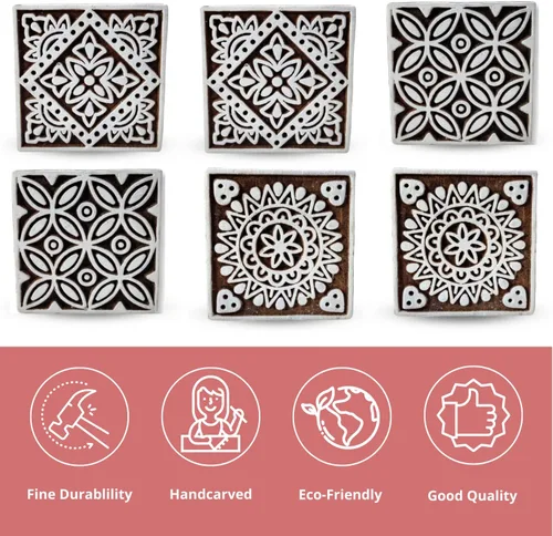 Vista 2 de Hashcart Pomos de madera para gabinetes de cocina, juego de 6 pomos tallados a mano con diseño floral para gabinete y cajón, color marrón