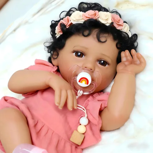 Vista 4 de SCOM Muñeca Bebé Reborn Realista – Niña afroamericana negra de 18 pulgadas, muñecas realistas con cuerpo suave y pesado, juguete de regalo de Bebé