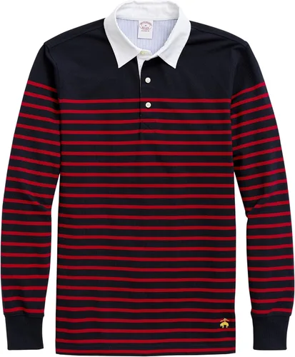 Vista 3 de Brooks Brothers Polo de piqué de algodón de manga larga para hombre, diseño de rayas marineras