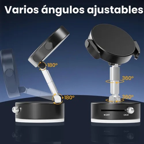 Vista 6 de Soporte magnético de vacío ajustable de 360° para teléfono, soporte magnético de succión al vacío con abrazadera, soporte de teléfono plegable