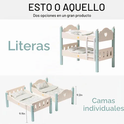 Vista 8 de ROBOTIME Literas de muñeca de bebé, cunas de madera para muñecas de 18 pulgadas, cama apilable para muñecas de muñeca para muñecas americanas