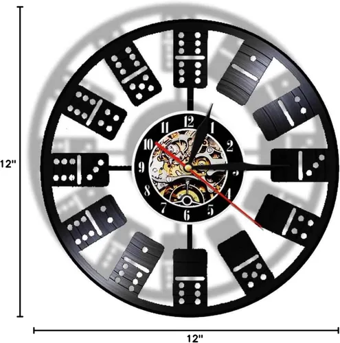 Vista 8 de Reloj de pared de 11.8 in, diseño de dominó chino y números, disco de vinilo, rectangular, decoración de dominó para sala de juegos, Pai Gow, juego