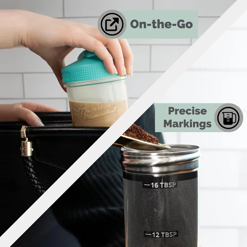 Vista 14 de Masontops Kit para preparar café frío – Cafetera helada de lujo con jarra de vidrio y filtro de malla de acero inoxidable – Sistema de nevera fácil