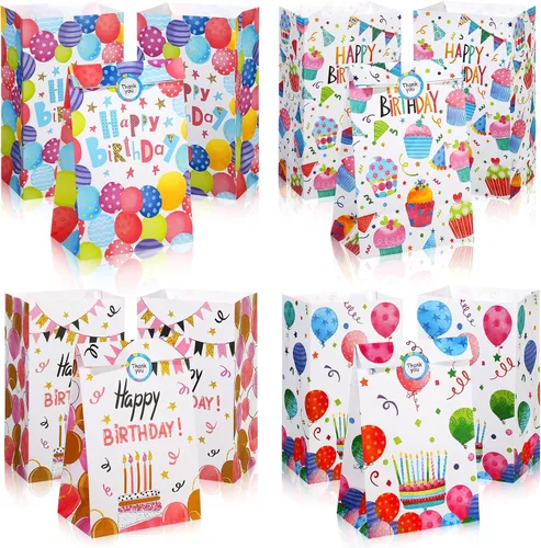Vista 8 de Chrisfall 24 bolsas de regalo de cumpleaños, bolsas de regalo de fiesta de cumpleaños, bolsas de regalo con calcomanías de sellado, bolsas de dulces