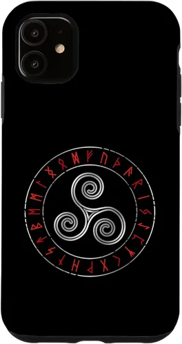 Vista 5 de iPhone 15 Triskele de mitología nórdica - Círculo rúnico Viking Runes Celtic Case