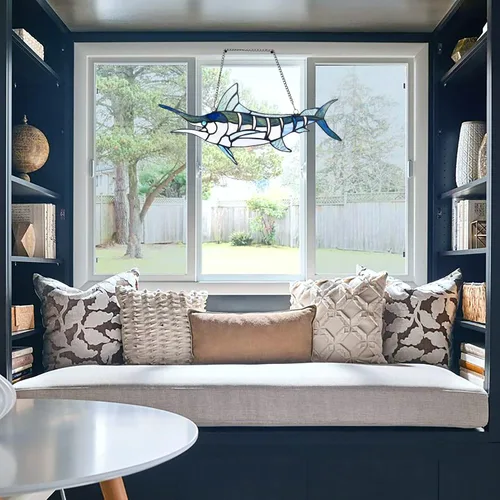 Vista 6 de Chloe Lighting Swordfish Animal-Style - Panel de ventana de 16 pulgadas de ancho, multicolor