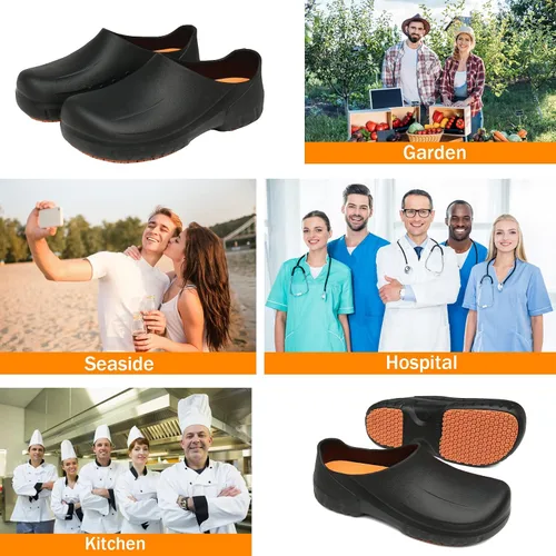 Vista 6 de Zapatos de chef para hombre, zapatos de cocina para hombre, zapatos de trabajo antideslizantes para mujer, zuecos cómodos de enfermería, zapatos
