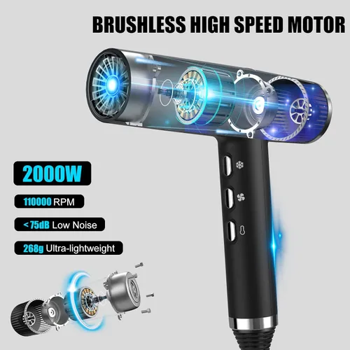 Vista 2 de slopehill Secador de pelo con motor sin escobillas único Diagnóstico inteligente de fallos Microfiltro innovador Tecnología Oxy Active Negro