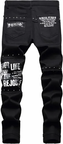 Vista 2 de Jeans ajustados con estampado de calavera y letras para hombre