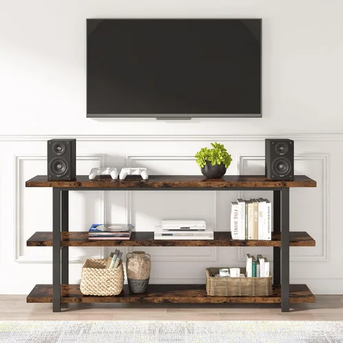 Vista 4 de VANOMi Mesa consola extra larga de 70.8 pulgadas para entrada, mesa de pasillo estrecha, mesa de sofá de madera con estantes de almacenamiento de 3