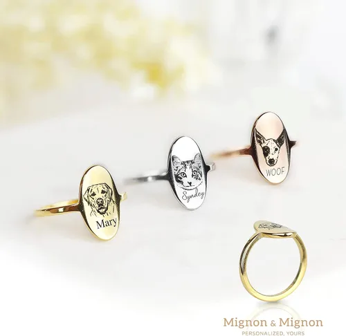 Vista 5 de MignonandMignon Custom Pet Portrait Jewelry Mother's Day Gift Dog Lover Personalized Ring for Her Cat Lover Unique - OR-AP