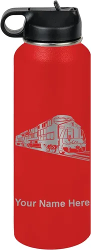 Vista 8 de LaserGram Botella de agua personalizada, tren de carga, acero inoxidable de doble pared aislada al vacío con popote superior, regalo grabado