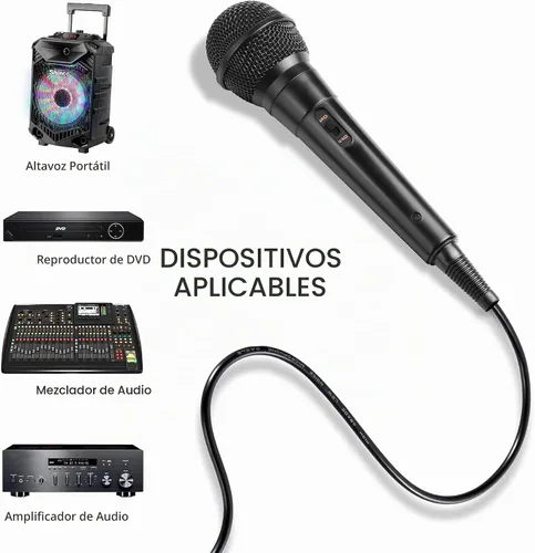 Vista 3 de Shinco - Micrófono de mano con cable, micrófono vocal dinámico cardioide con cable de 13 pies e interruptor de encendido/apagado, ideal