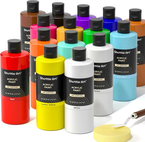 Vista 12 de Shuttle Art 12 colores de pintura acrílica, botellas de 250 ml/8.45 oz, juego de pintura acrílica, pigmentos ricos, suministros de pintura a granel