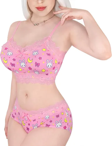 Vista 2 de Littleforbig Conjunto de ropa de dormir de encaje para mujer, ropa de dormir con tirantes y pantalones cortos, lencería bralette conjunto de ropa
