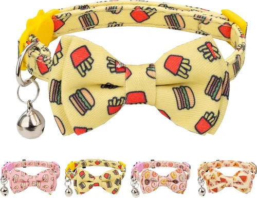 Vista 11 de Collar de gato Campana pajarita de seguridad para gatito, flor separable, Kimino Sakura, pastel, patrón de dibujos animados, gatito, niño, niña