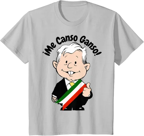 Vista 29 de AMLO Amlito Me Canso Ganso - Camiseta con diseño de dibujos animados mexicanos Gris Oscuro