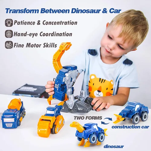Vista 3 de Juguete transformable de dinosaurio para niños, robot de rescate 5pcs Construction Car Set Magnetic Connectors Assemble DIY STEM Action Figure