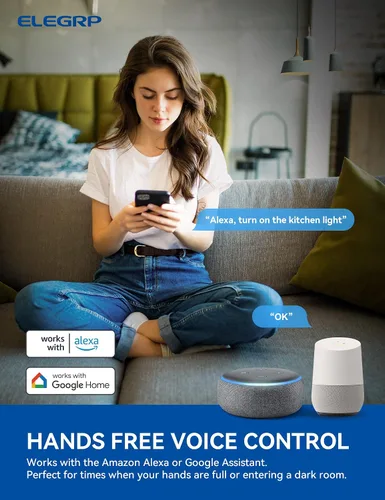 Vista 3 de ELEGRP - Interruptor de luz inteligente, interruptor de luz Wi-Fi de 2.4 GHz compatible con Alexa y Google Assistant, requiere cable neutro, control