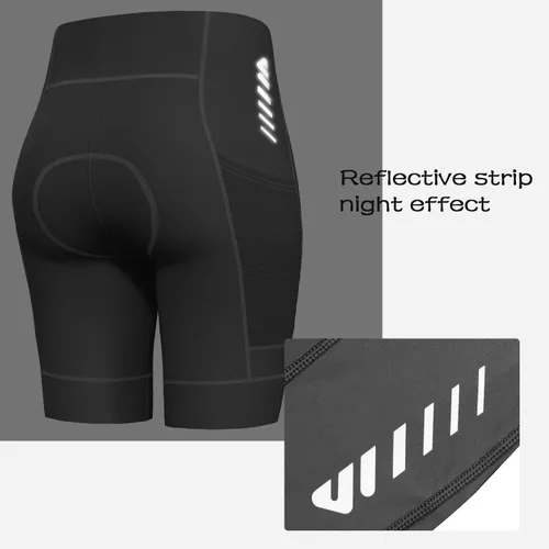 Vista 4 de Lo.gas Pantalones cortos de ciclismo para mujer, con relleno, almohadilla de gel 3D, pantalones cortos de ciclismo de cintura alta ergonómicos