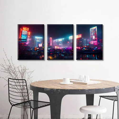 Vista 3 de Lienzo decorativo para pared de sala de estar, lienzo Cyberpunk, decoración de pared de 3 paneles, decoración de pared para el hogar, dormitorio