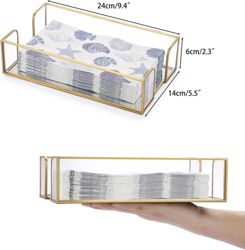 Vista 3 de Sumnacon Servilletero, mesa de servilleta de cristal, elegante soporte para toallas de invitados para toalla de mano, cesta rectangular