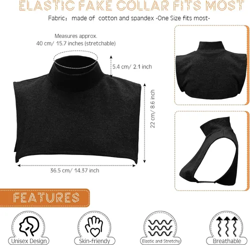Vista 2 de Tarpop 8 piezas de cuello alto falso de cuello alto falso desmontable falso mitad superior falso cuello de blusa cuello para mujeres, hombres