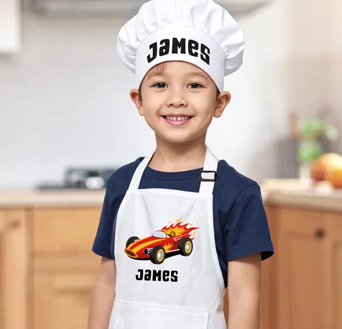 Vista 9 de Delantal con nombre personalizado para niños con sombrero de chef, delantal impermeable para cocinar, hornear, arte, pintura, regalo de cumpleaños