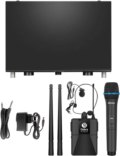Vista 9 de D Debra Audio AU200 Pro UHF Sistema de micrófono inalámbrico de 2 canales con micrófonos de diadema lavalier inalámbricos de mano, receptor