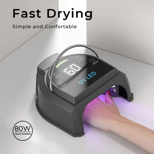 Vista 2 de Lámpara de uñas profesional inalámbrica LED UV de 80 W, luces UV para uñas con 45 perlas LED y batería recargable, secadora de uñas de gel LED