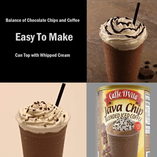 Vista 3 de Caffe D'Vita Java Chip Latte Mezcla de café helado, sin gluten, lata de 3 libras Java Chip Frappe, Blended Iced Coffee Mix, Gluten Free, Low Fat