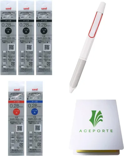 Vista 8 de ACEPORTE Uni Jetstream EDGE3 Bolígrafo de punta de bola a base de aceite de 0.28mm, cuerpo negro + repuestos negro/rojo/azul, conjunto de valor