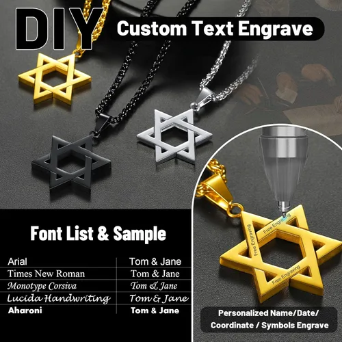 Vista 3 de ChainsHouse Collar Magen Star of David para hombres y mujeres, acero inoxidablechapado en oro de 18 quilates, colgante de etiqueta de perro judío