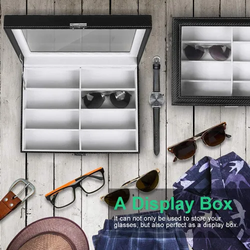 Vista 5 de TomCare Organizador de gafas de sol para gafas de sol caja de almacenamiento con 8 ranuras para gafas soporte para gafas organizador de reloj gafas