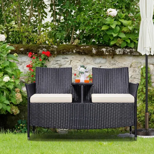 Vista 2 de Yaheetech Sofá biplaza para patio, silla doble de mimbre para exteriores