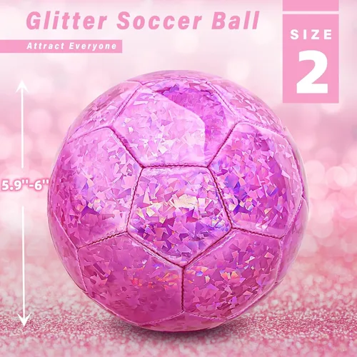 Vista 2 de Balón de fútbol de tamaño 2 rosa brillante, pelotas de fútbol para niños pequeños y niños pequeños al aire libre, pelota pequeña brillante