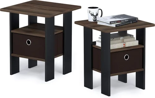 Vista 21 de Furinno Dario - Mesa auxiliar / estante de almacenamiento de noche con cajón de contenedor, pino ámbar/negro, 1 paquete, contenedor superior