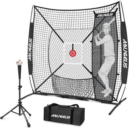 Vista 10 de Red de práctica de 6'X6' para béisbol y sóftbol, red de lanzamiento, red de bateo, con bate de práctica, bateador falso, objetivo de zona de strike