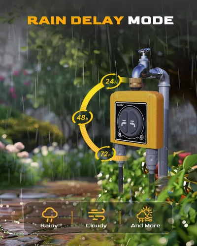 Vista 7 de RAINPOINT Temporizador de agua WiFi con entrada de latón, temporizador de rociador de 2 salidas, controlador automático del sistema de riego