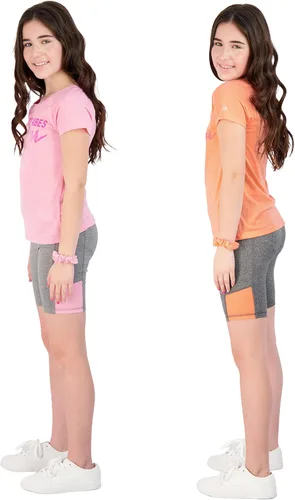 Vista 2 de Marika Conjunto de pantalones cortos de bicicleta para niñas, 6 piezas, camiseta de entrenamiento y pantalones cortos deportivos para niños