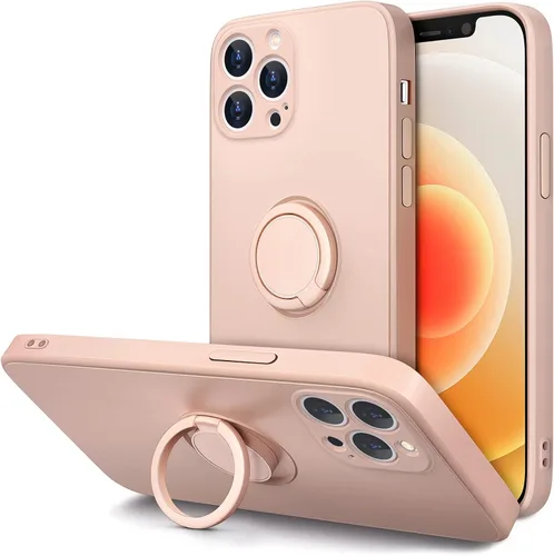 Vista 8 de Hython Funda para iPhone 12 Pro Max con Soporte de Anillo [Soporte Magnético Giratório de 360°] [Forro de Microfibra Suave] Borde Chapado en Oro
