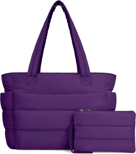 Vista 36 de TOPDesign Bolsa Tote Acolchada para Mujer, Bolso de Mano Ligero Inflado con Compartimentos, Bolsa de Hombro Acolchada para Trabajo, Viajes, Gimnasio