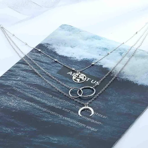 Vista 3 de Edary - Collar estilo bohemio escalonado con dije de luna y mapa, joyas para mujeres y niñas