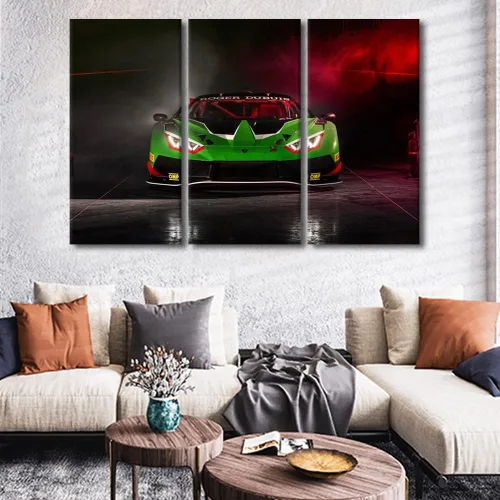 Vista 28 de Arte de pared de auto deportivo rojo para sala de estar, arte de pared de lienzo de súper auto genial, imágenes pósters, 3 piezas, arte moderno