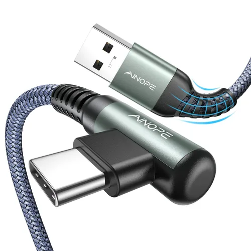 Vista 21 de AINOPE - Cable USB C de 1 metro en ángulo recto, paquete de 2 cables USB a USB C de 1 metro, cable USB A a USB C trenzado de nailon de 3.1A de carga