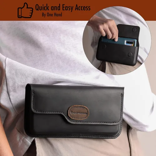 Vista 3 de Tallywave Funda de cuero para iPhone 14, 14 Pro, bolsa horizontal para teléfono celular con clip para cinturón para Galaxy S23 S22, soporte