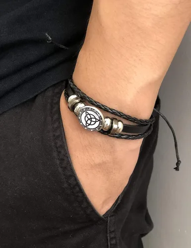 Vista 4 de Trinity - Pulsera trenzada con nudo celta y cuerdas hecha a mano triquetra estilo vikingo estilo étnico ajustable unisex